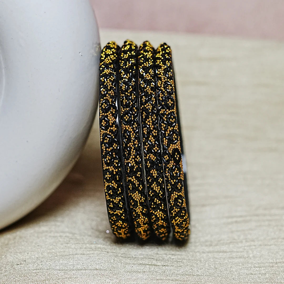 Golden Ball Studded Handcrafted Glass Kada Bangles for Women & Girls (Pack of 4 Kada)