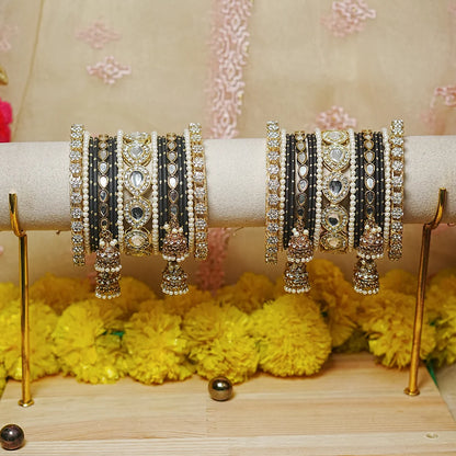 Traditional Bangles Set for Women & Girls | Kundan Work with Jhumki Latkan Kada