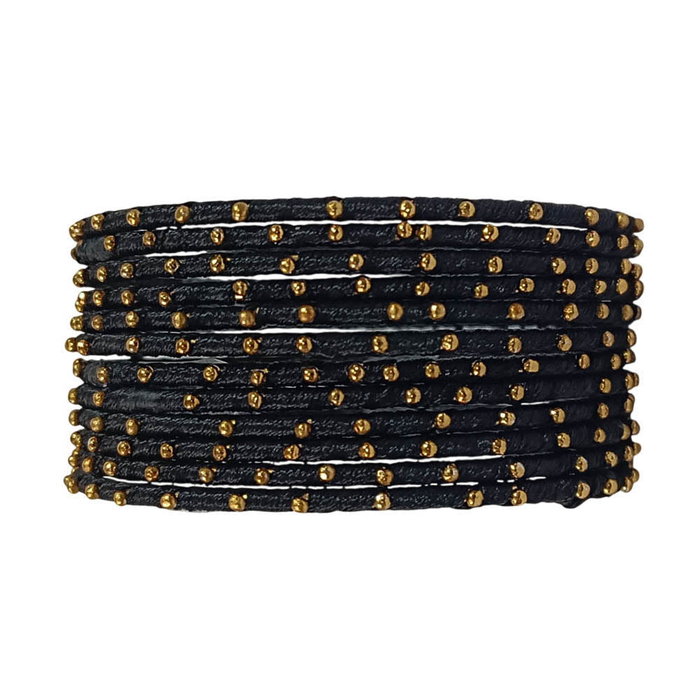 Black Color Stylish Thread Work Bangles for Women | Metal Bangles with Silk Thread Design