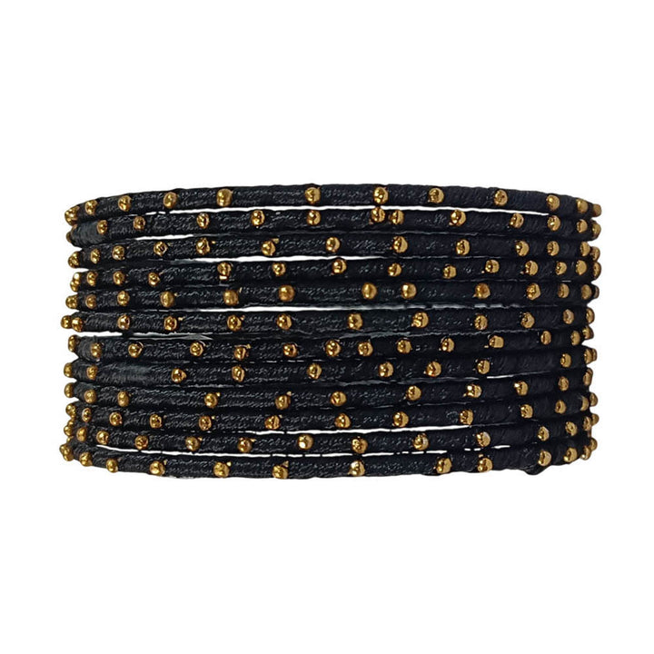 Black Color Stylish Thread Work Bangles for Women | Metal Bangles with Silk Thread Design