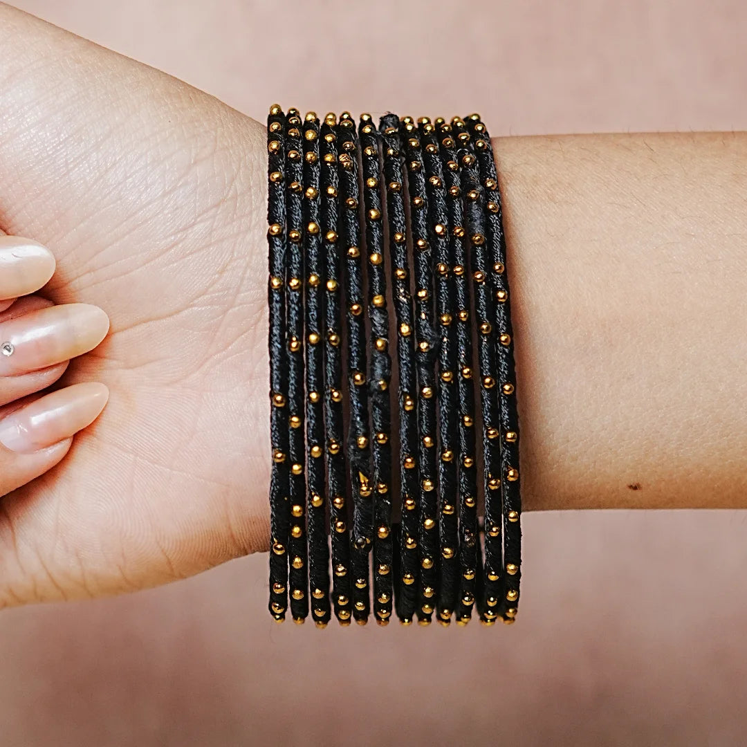 Metal Base with Premium Thread Work Bangles for Women & Girls (Pack of 12 Bangle)