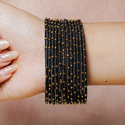 Metal Base with Premium Thread Work Bangles for Women & Girls (Pack of 12 Bangle)