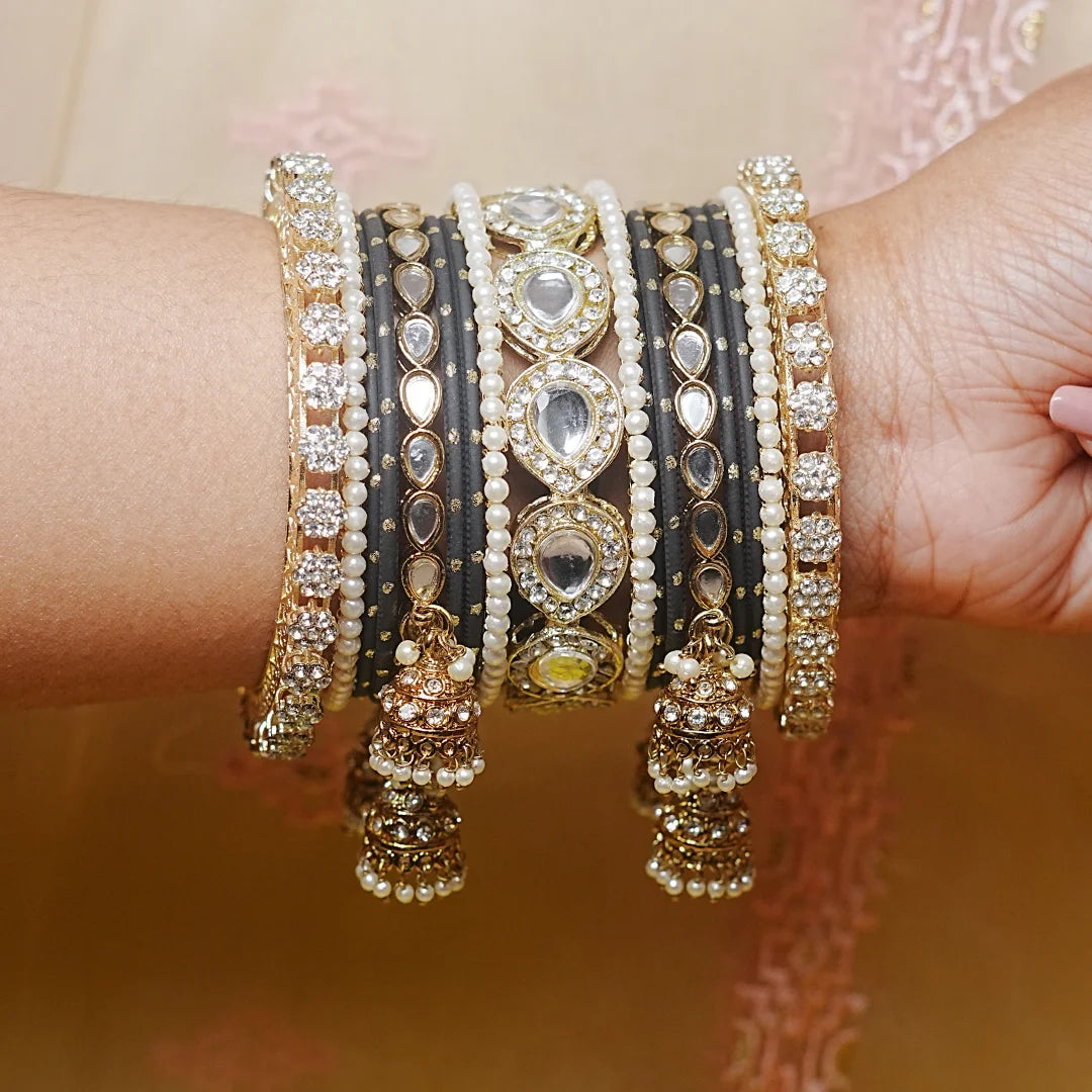 Traditional Bangles Set for Women & Girls | Kundan Work with Jhumki Latkan Kada