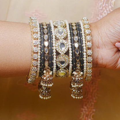 Traditional Bangles Set for Women & Girls | Kundan Work with Jhumki Latkan Kada
