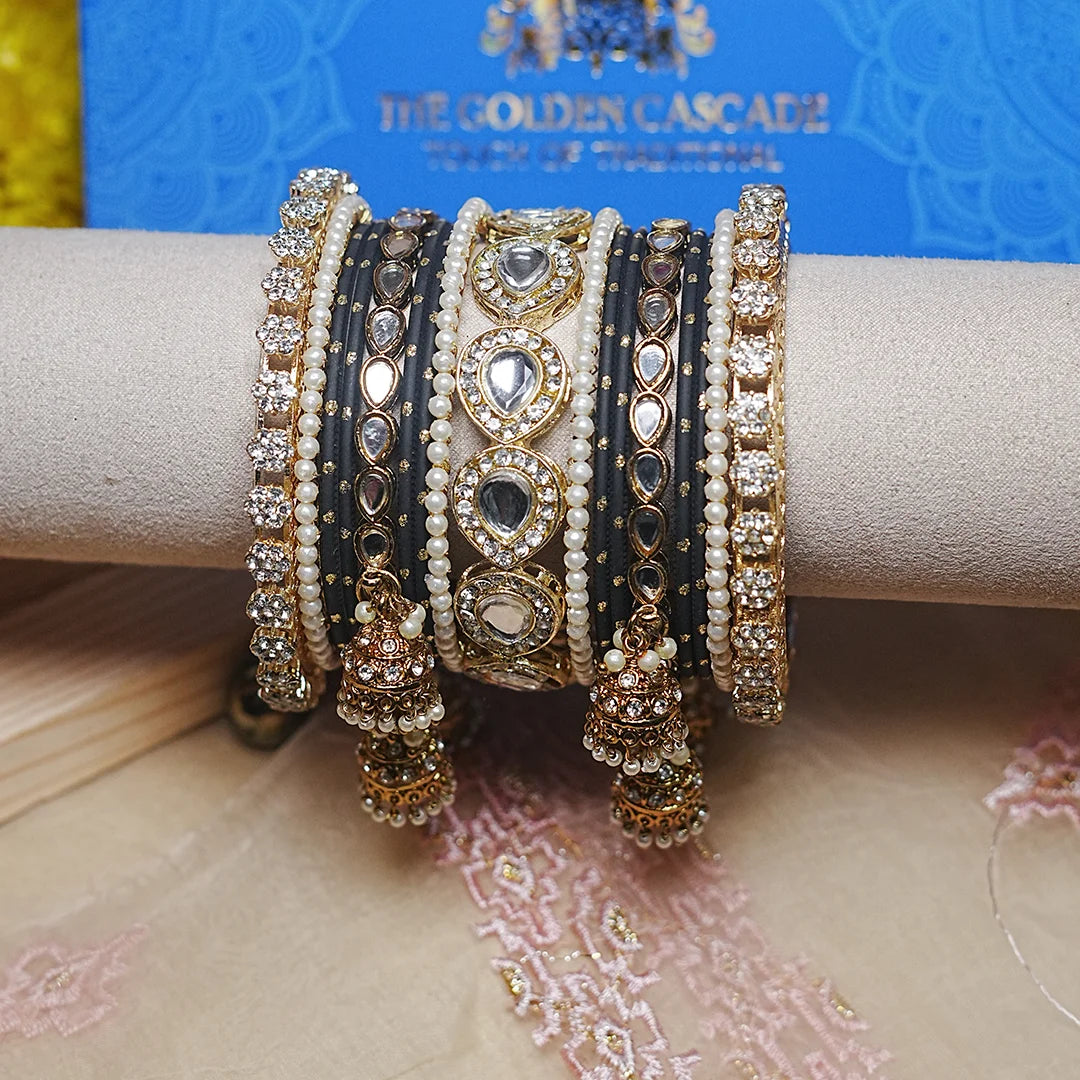 Traditional Bangles Set for Women & Girls | Kundan Work with Jhumki Latkan Kada