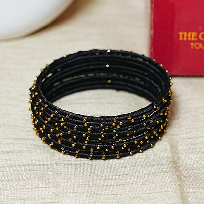 Metal Base with Premium Thread Work Bangles for Women & Girls (Pack of 12 Bangle)