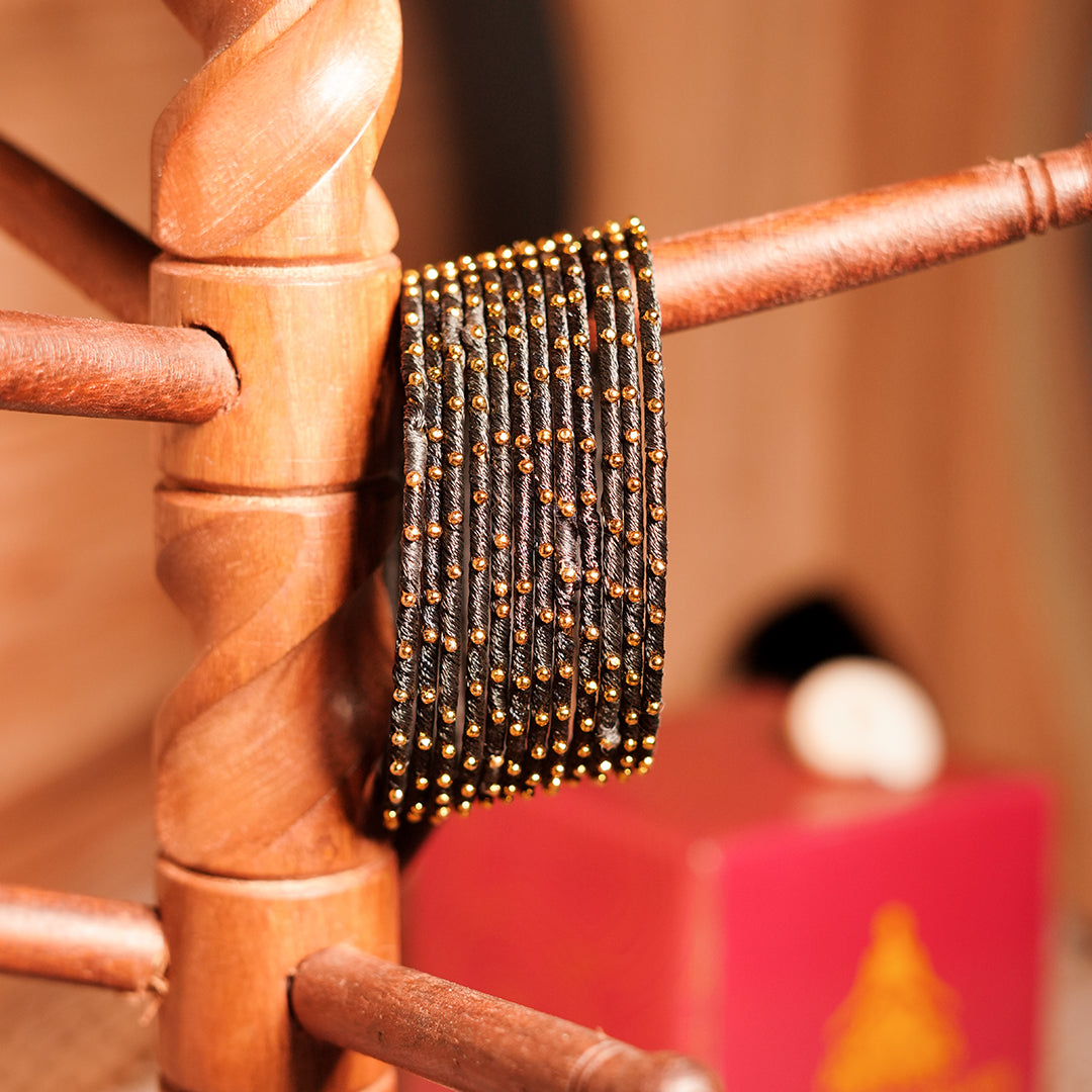 Black Color Premium Silk Thread Bangle for Women & Girls (Pack of 12)