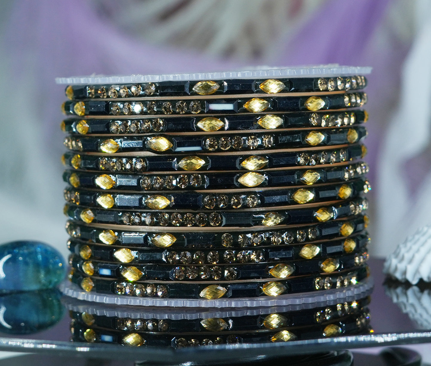 Multiple Color Glass Bangle with Stone Beads Work for Women & Girls (Pack 12 Bangles)