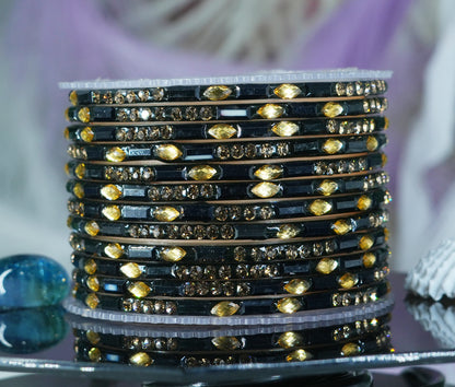 Multiple Color Glass Bangle with Stone Beads Work for Women & Girls (Pack 12 Bangles)