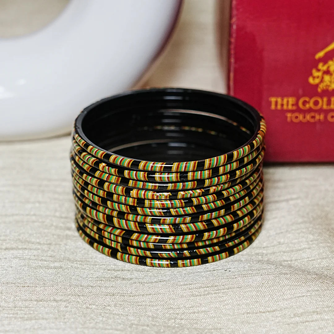 Women’s Printed Glass Bangles – Shiny & Smooth Finish (Pack of 12)