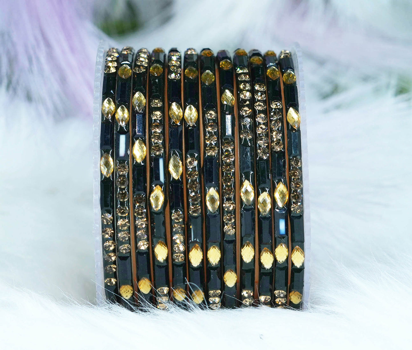 Multiple Color Glass Bangle with Stone Beads Work for Women & Girls (Pack 12 Bangles)