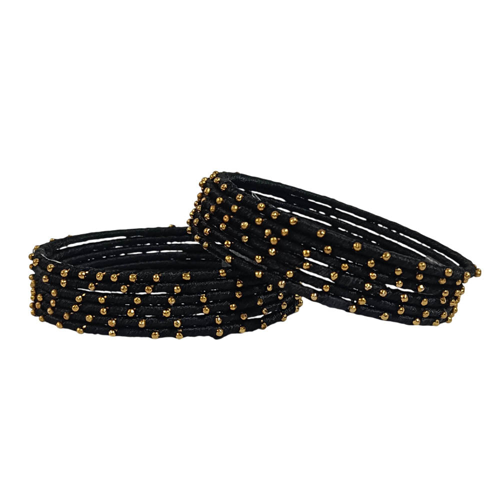 Black Color Stylish Thread Work Bangles for Women | Metal Bangles with Silk Thread Design