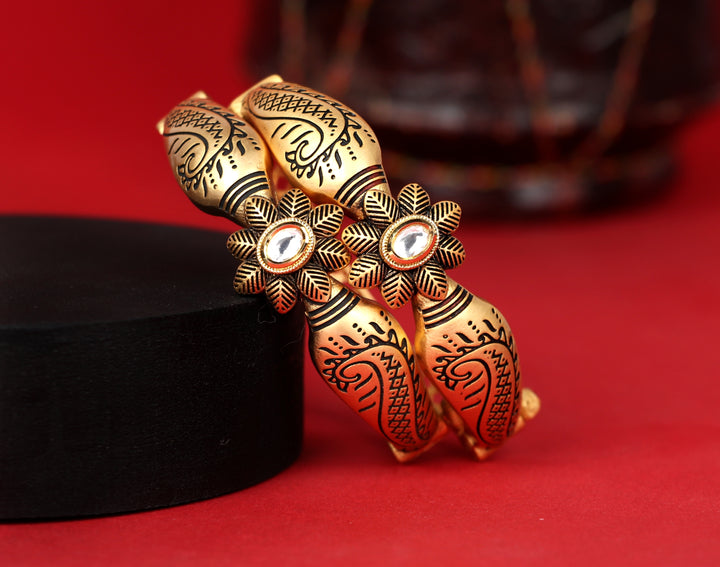 Antique Design Gold Plated Stone Studded Bracelet for Women & Girls