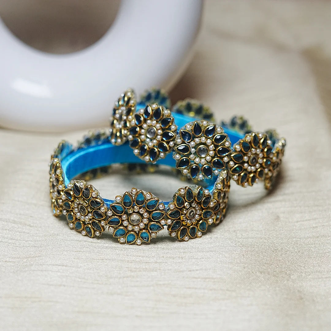 Premium Kundan Work Floral Thread Kada Bangle for Women & Girls (Pack of 2)