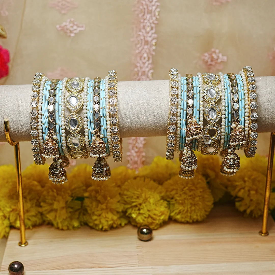Traditional Bangles Set for Women & Girls | Kundan Work with Jhumki Latkan Kada