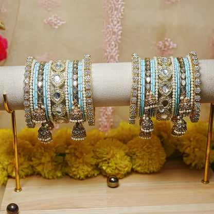 Traditional Bangles Set for Women & Girls | Kundan Work with Jhumki Latkan Kada