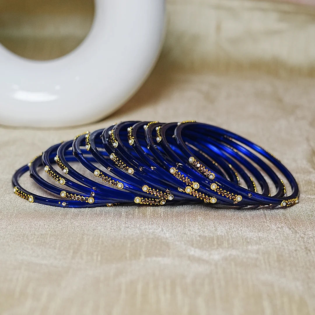 Premium Glass Bangles for Women | Zircon & Beads Work | Glossy Finish (Pack of 12)