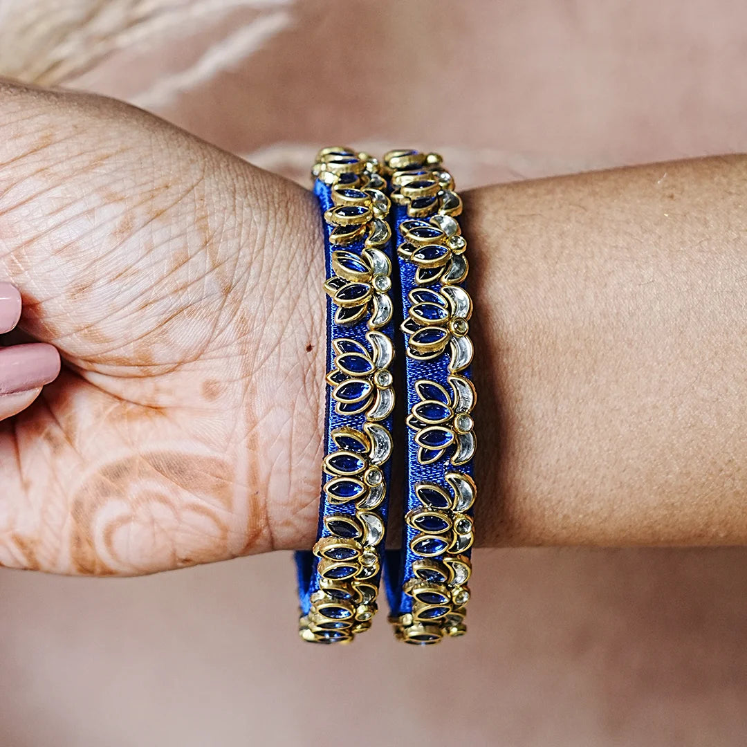 Handcrafted Silk Thread Kada Bangles with Lotus Motif for Women & Girls (Pack of 2)