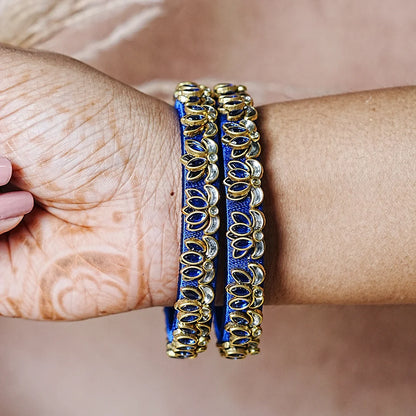 Handcrafted Silk Thread Kada Bangles with Lotus Motif for Women & Girls (Pack of 2)