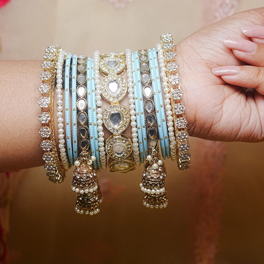Traditional Bangles Set for Women & Girls | Kundan Work with Jhumki Latkan Kada