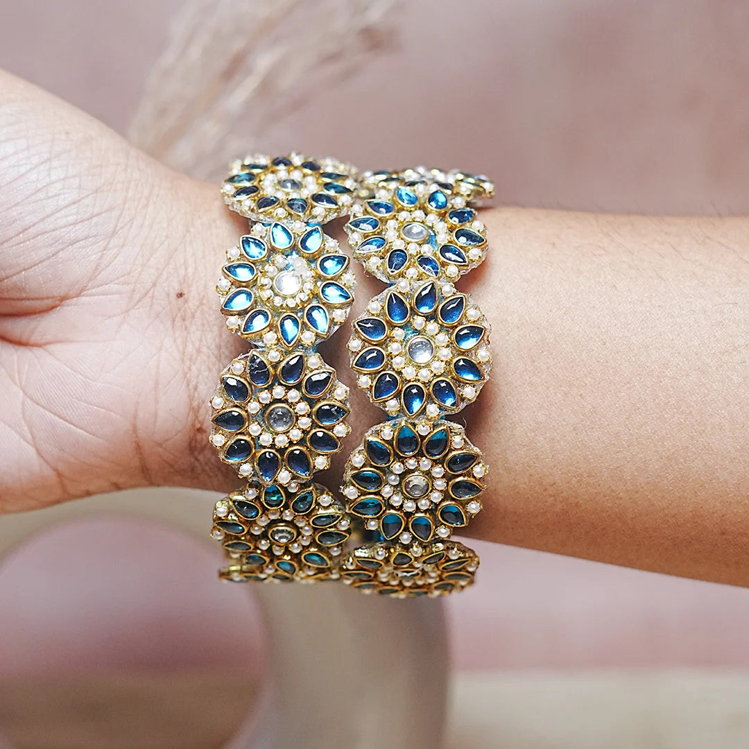 Premium Kundan Work Floral Thread Kada Bangle for Women & Girls (Pack of 2)