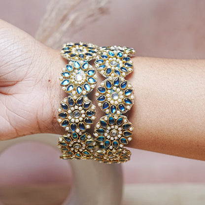 Premium Kundan Work Floral Thread Kada Bangle for Women & Girls (Pack of 2)