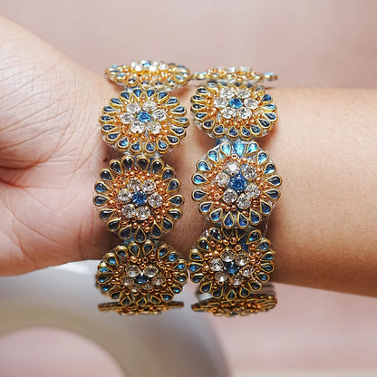 Premium Kundan Work Floral Thread Kada Bangle for Women & Girls (Pack of 2)