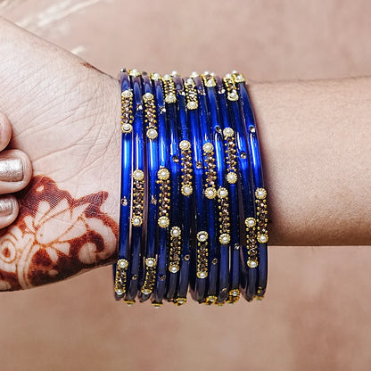Premium Glass Bangles for Women | Zircon & Beads Work | Glossy Finish (Pack of 12)
