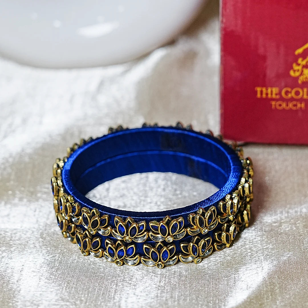 Handcrafted Silk Thread Kada Bangles with Lotus Motif for Women & Girls (Pack of 2)