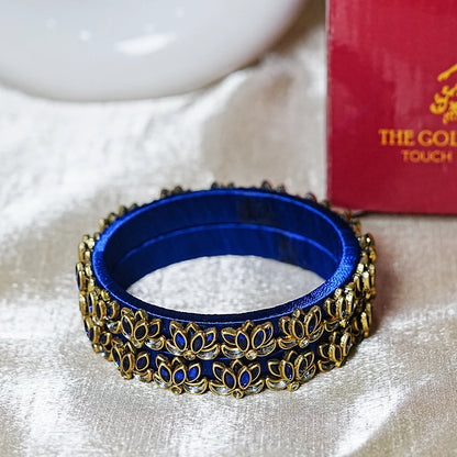 Handcrafted Silk Thread Kada Bangles with Lotus Motif for Women & Girls (Pack of 2)