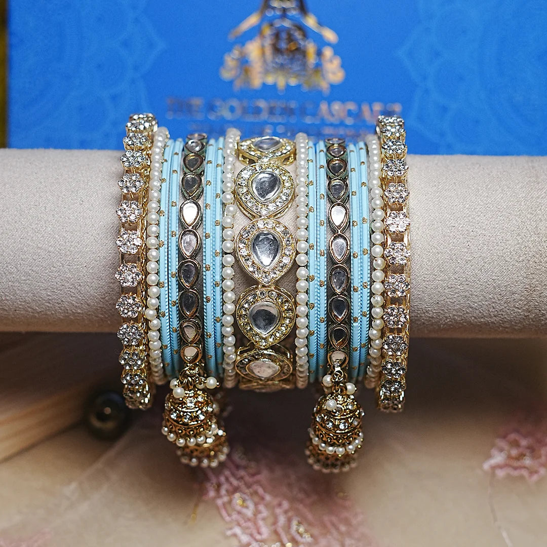 Traditional Bangles Set for Women & Girls | Kundan Work with Jhumki Latkan Kada