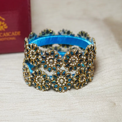 Premium Kundan Work Floral Thread Kada Bangle for Women & Girls (Pack of 2)
