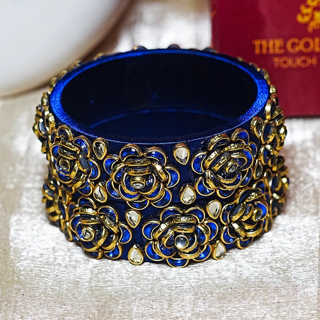 Handmade Thread Kada Bangle with Rose Motif and Kundan Work for Women & Girls (Pack of 2)