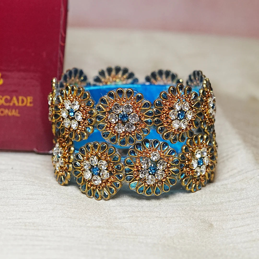 Premium Kundan Work Floral Thread Kada Bangle for Women & Girls (Pack of 2)