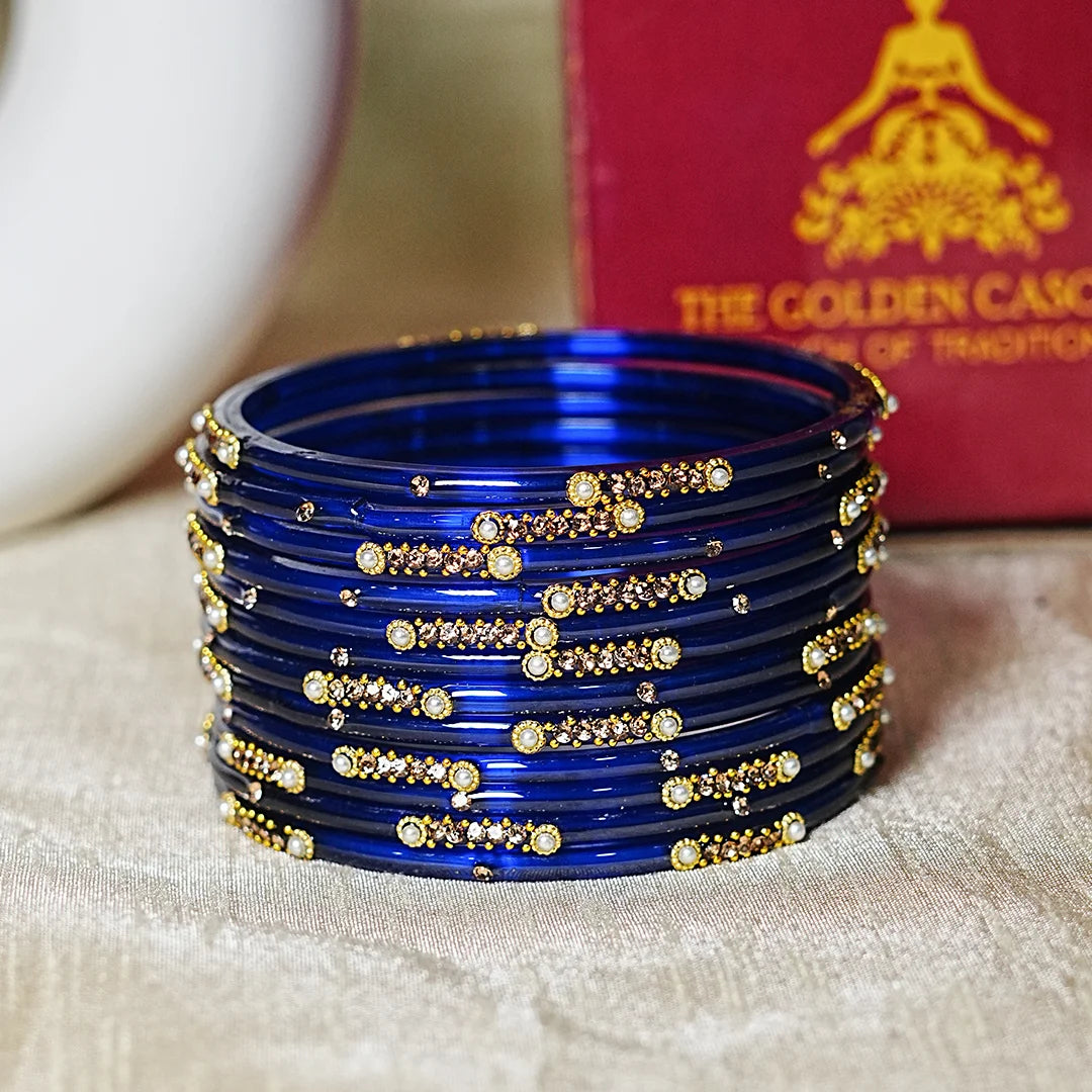 Premium Glass Bangles for Women | Zircon & Beads Work | Glossy Finish (Pack of 12)