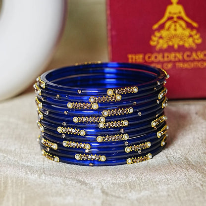Premium Glass Bangles for Women | Zircon & Beads Work | Glossy Finish (Pack of 12)