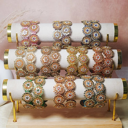Premium Kundan Work Floral Thread Kada Bangle for Women & Girls (Pack of 2)