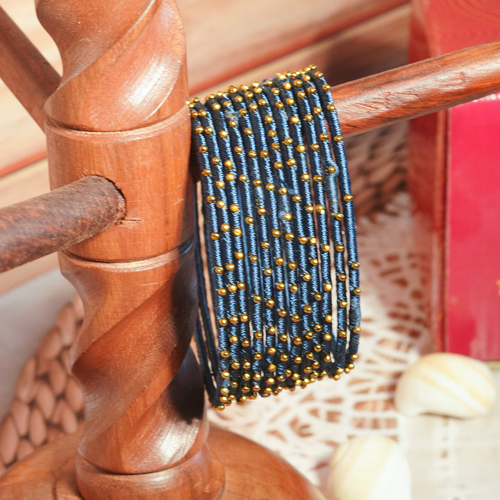 Black Blue Color Premium Silk Thread Bangle for Women & Girls (Pack of 12)
