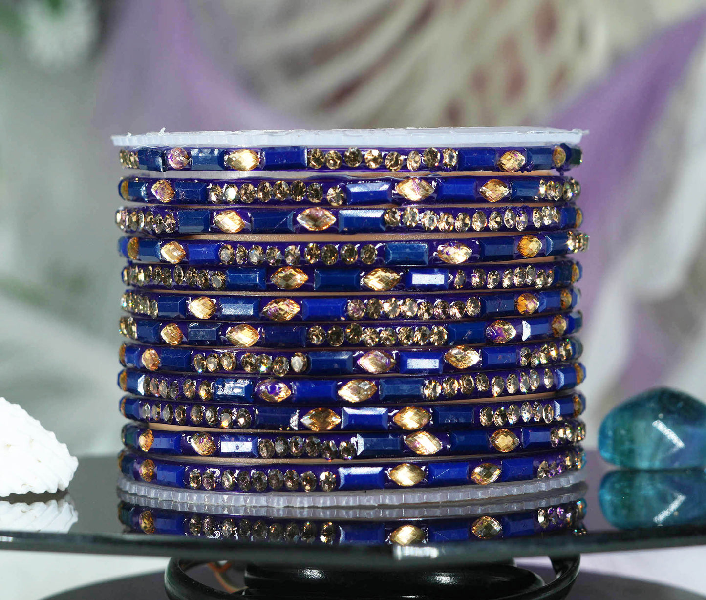 Multiple Color Glass Bangle with Stone Beads Work for Women & Girls (Pack 12 Bangles)