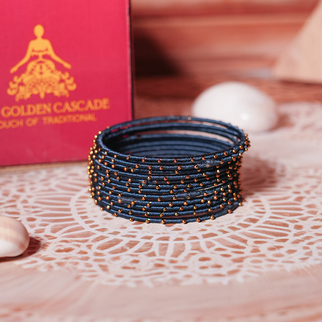 Black Blue Color Premium Silk Thread Bangle for Women & Girls (Pack of 12)