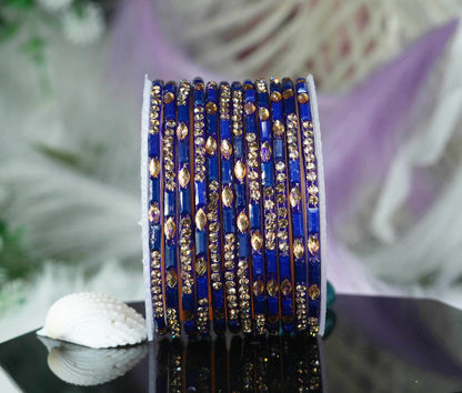 Multiple Color Glass Bangle with Stone Beads Work for Women & Girls (Pack 12 Bangles)