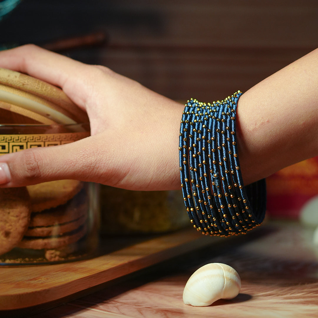 Black Blue Color Premium Silk Thread Bangle for Women & Girls (Pack of 12)