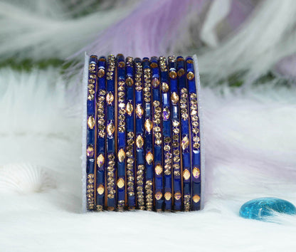 Multiple Color Glass Bangle with Stone Beads Work for Women & Girls (Pack 12 Bangles)