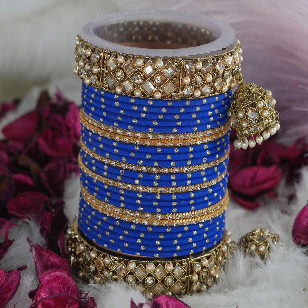 Blue Color Metal Bangle Set for Women & Girls (Both Hand)