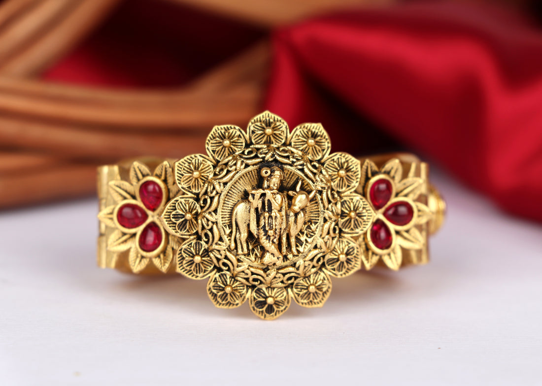 Antique Bracelet for Women & Girls with Krishna Design Gold Plated Finish | Perfect for Everyday Wear & Parties