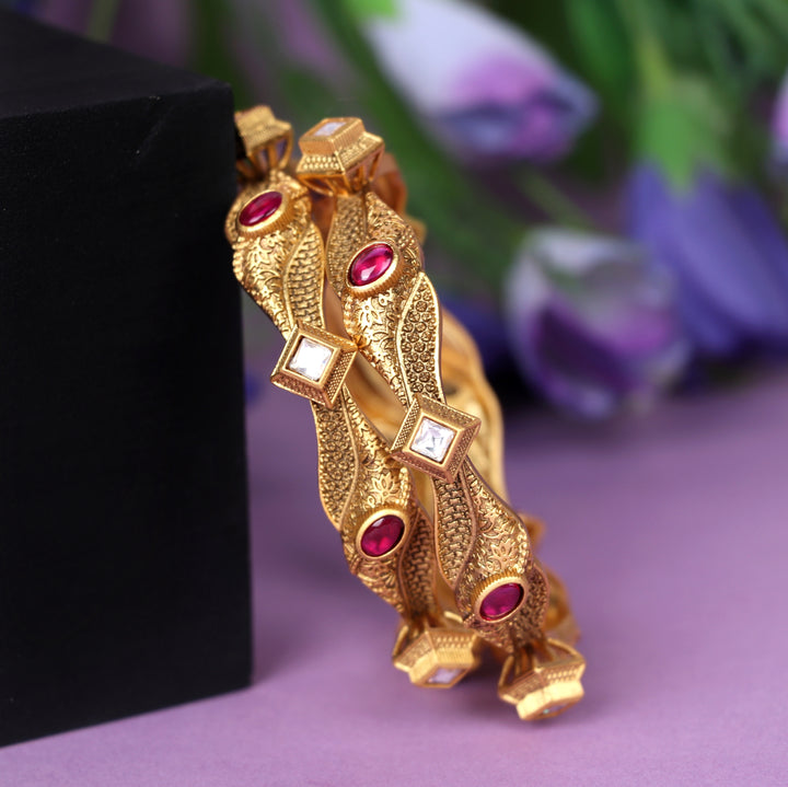 Antique Design Bracelet for Women & Girls with Golden Finish Brass Kada for Ladies