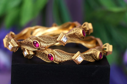 Antique Design Bracelet for Women & Girls with Golden Finish Brass Kada for Ladies