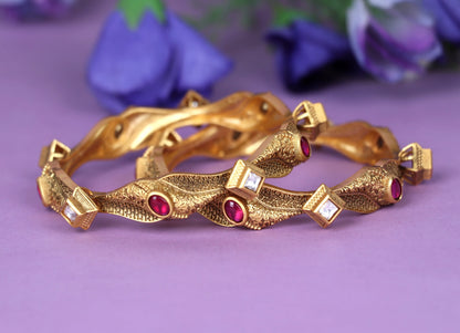 Antique Design Bracelet for Women & Girls with Golden Finish Brass Kada for Ladies