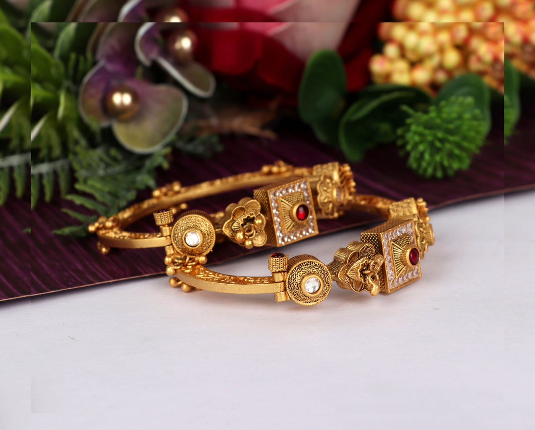 Antique Design Bracelet for Women & Girls with Golden Finish Brass | Perfect for Everyday Wear & Parties