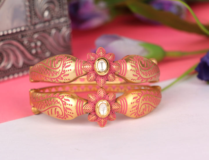 Stylish Bracelet for Women & Girls, Antique Design Gold Plated Stone Studded